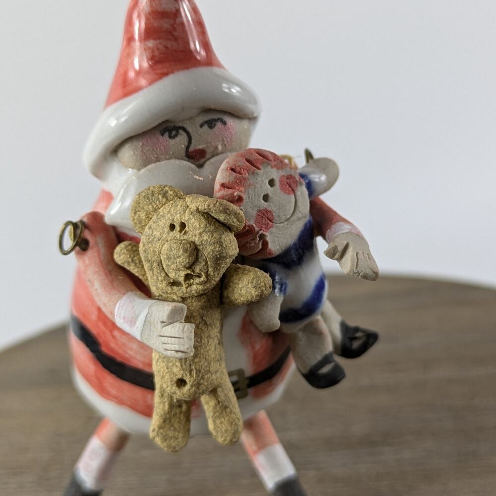 Handmade Santa Christmas Ornament Dangle Skinny Leg OOAK Clay Unique Tradition